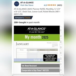 2025 Monthly Planner Refill -  AT-A-GLANCE